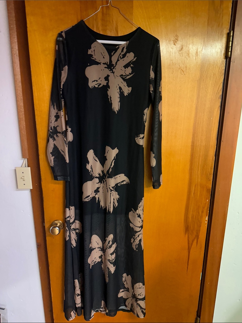 Wedding formal event  Floral Long Sleeve Maxi Dress - Beige Flower Print